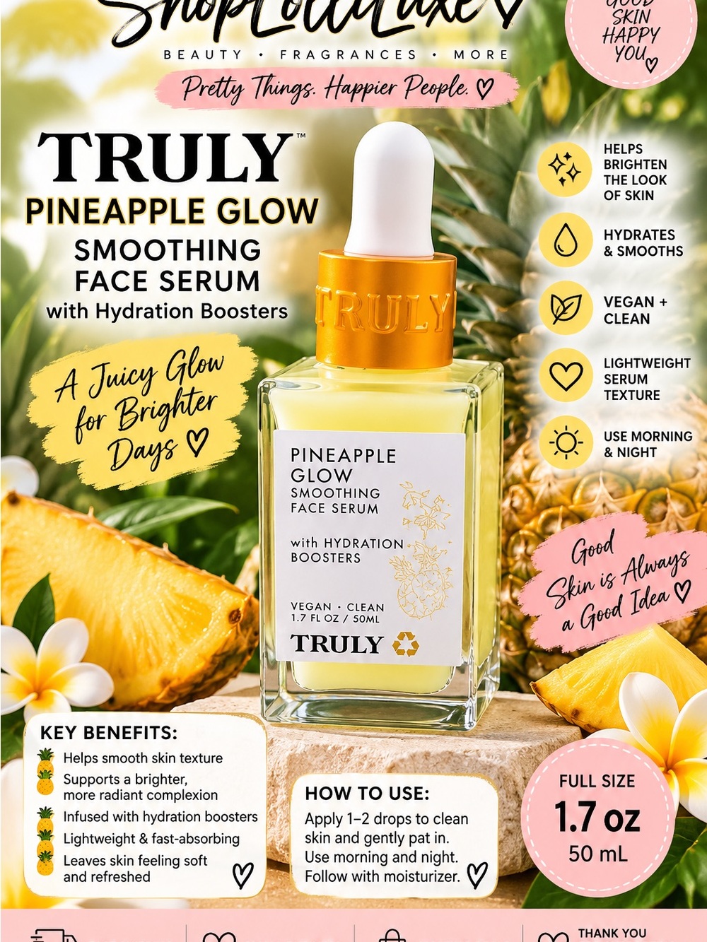 TRULY Pineapple Glow Smoothing Face Serum — yellow & gold
